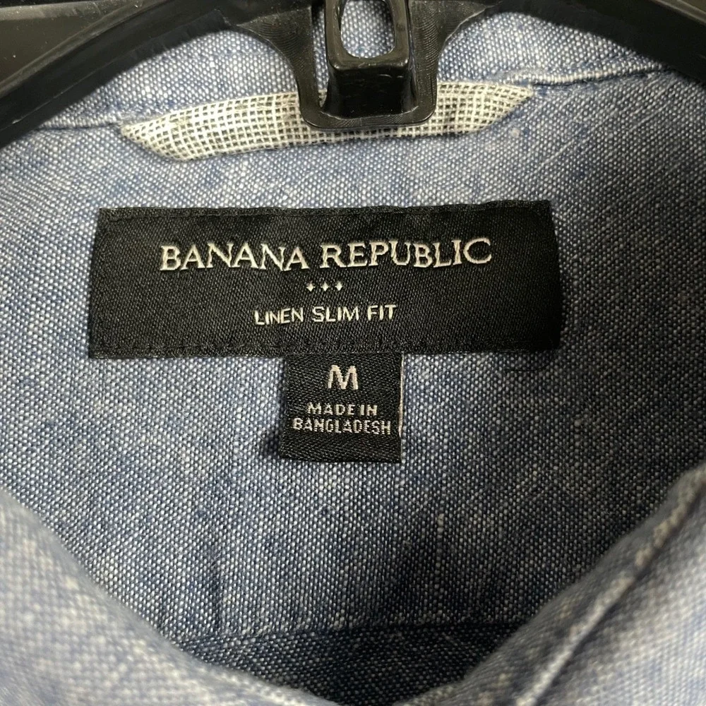 Banana Republic Shirt Mens Medium Slim Fit Blue Cotton Linen Button Up Preppy